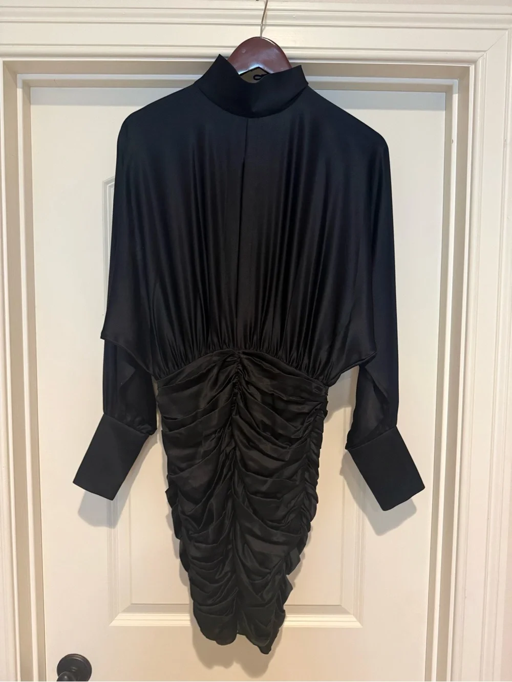 Retrofete Black Ruched High-Neck Long Sleeve Dress